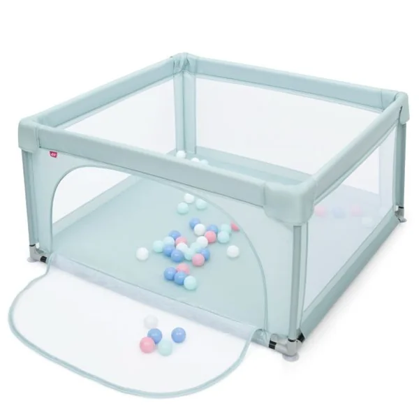 Parc Bébé Portable 120 x 120 x 68 CM avec 50 Boules Colorées Barrière de Sécurité de Enfants Pieds Antidérapantes 3 Ans + Bleu/Gris/Gris foncé/Multicoloré