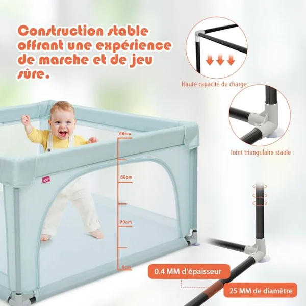 Parc Bébé Portable 120 x 120 x 68 CM avec 50 Boules Colorées Barrière de Sécurité de Enfants Pieds Antidérapantes 3 Ans + Bleu/Gris/Gris foncé/Multicoloré