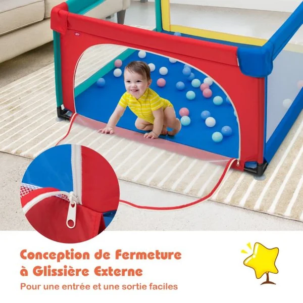 Parc Bébé Portable 120 x 120 x 68 CM avec 50 Boules Colorées Barrière de Sécurité de Enfants Pieds Antidérapantes 3 Ans + Coloré