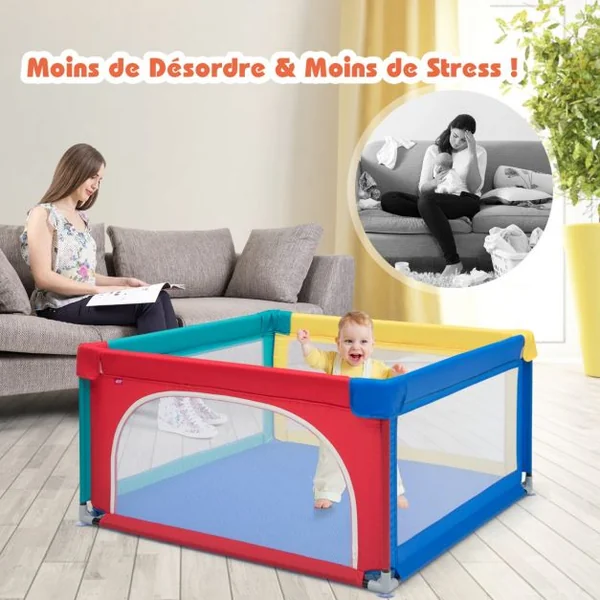 Parc Bébé Portable 120 x 120 x 68 CM avec 50 Boules Colorées Barrière de Sécurité de Enfants Pieds Antidérapantes 3 Ans + Coloré