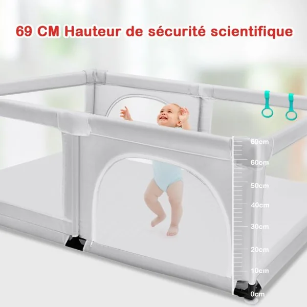 Parc Bébé Portable 120 x 190 x 69 CM aevc 50 Boules Colorées Barrière de Sécurité de Enfants Pieds Antidérapantes 3 Ans + Coloré/Gris Foncé/Gris Clair/Bleu