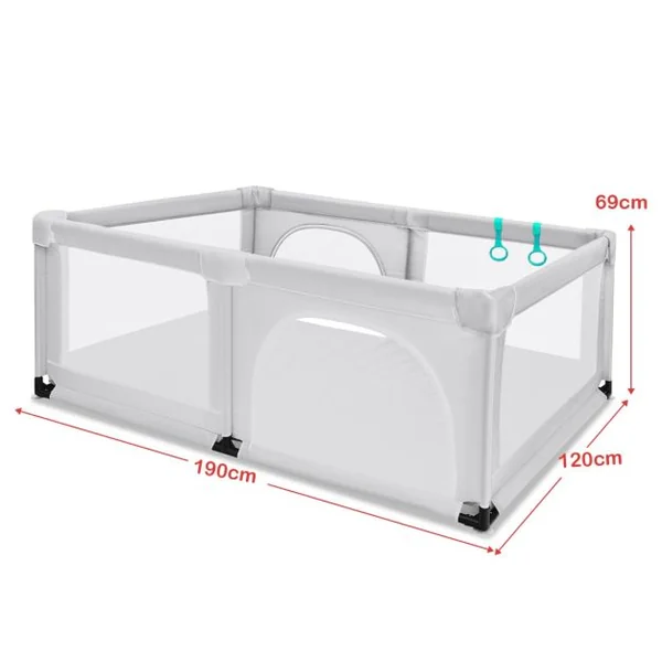 Parc Bébé Portable 120 x 190 x 69 CM aevc 50 Boules Colorées Barrière de Sécurité de Enfants Pieds Antidérapantes 3 Ans + Coloré/Gris Foncé/Gris Clair/Bleu