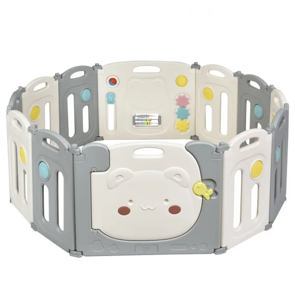 Parc d’Activités Pliable pour Bébé avec Barrière de Sécurité et Sac de Rangement en HDPE 118x160x64cm Blanc + Gris