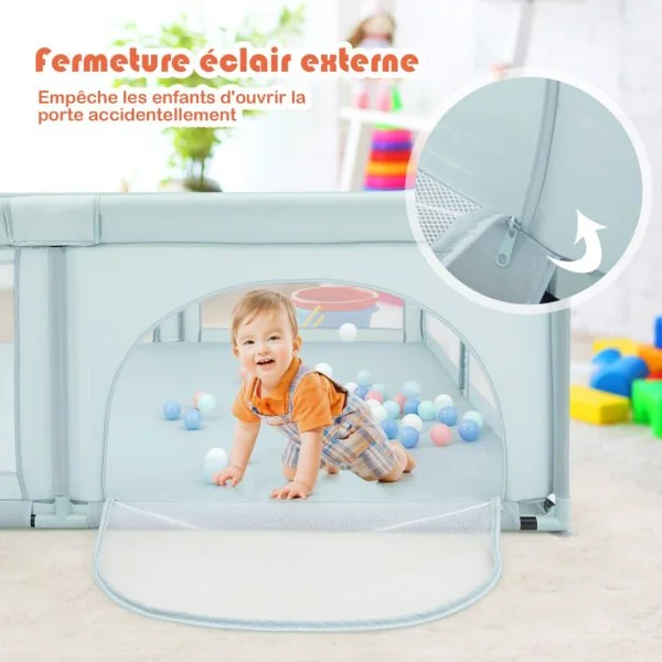 Parc de Jeu pour Bébé Géant avec 50 x balles Porte à Zip Pieds avec Ventouses 206 x 185,5 x 68 CM Gris/Bleu/Gris Foncé
