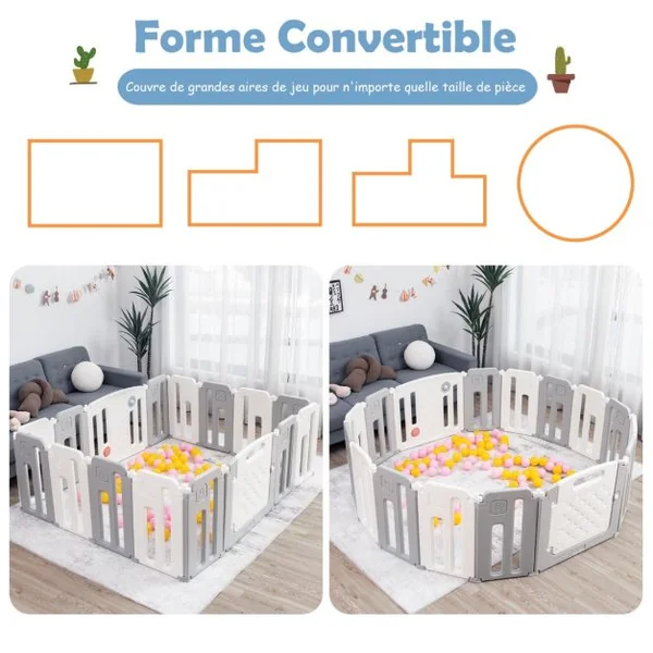 Parc de Sécurité pour Bébé 14 + 2 Panneaux avec Barrière de Sécurité Parc de Jeux pour l'intérieur et l'extérieur Beige + Gris