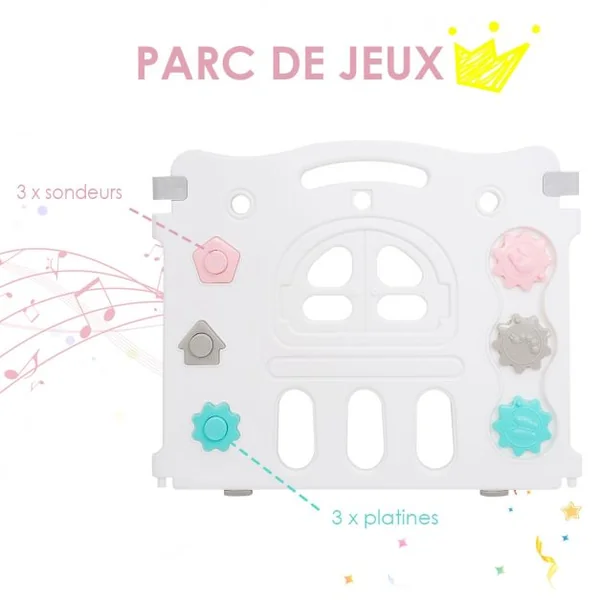 Parc Pliable Bébé de 3 Mois à 6 Ans 8 Éléments Tableau D'activités Siège Porte D’entrée Accessoires en PP Gris + Blanc