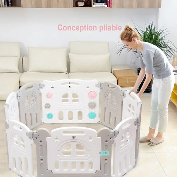 Parc Pliable Bébé de 3 Mois à 6 Ans 8 Éléments Tableau D'activités Siège Porte D’entrée Accessoires en PP Gris + Blanc