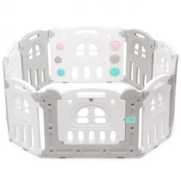 Parc Pliable Bébé de 3 Mois à 6 Ans 8 Éléments Tableau D'activités Siège Porte D’entrée Accessoires en PP Gris + Blanc