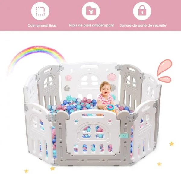 Parc Pliable Bébé de 3 Mois à 6 Ans 8 Éléments Tableau D'activités Siège Porte D’entrée Accessoires en PP Gris + Blanc