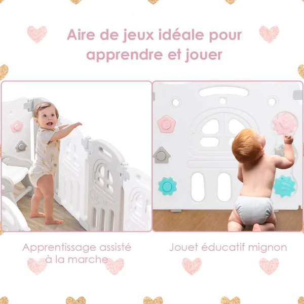 Parc Pliable Bébé de 3 Mois à 6 Ans 8 Éléments Tableau D'activités Siège Porte D’entrée Accessoires en PP Gris + Blanc