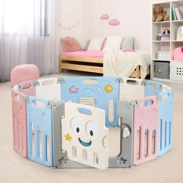 Parc Pliable pour Bébé de 3 Mois à 6 Ans Barrière Sécurité avec 11 Panneaux et 1 Porte en Hdpe Sans Bpa 117x150x64cm