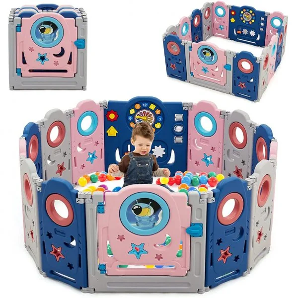 Parc pour Bébé 14 Panneaux en HDPE Centre d'Activité pour Bébé avec Verrou de Sécurité Jouets Educatifs pour Enfants 6-36 mois