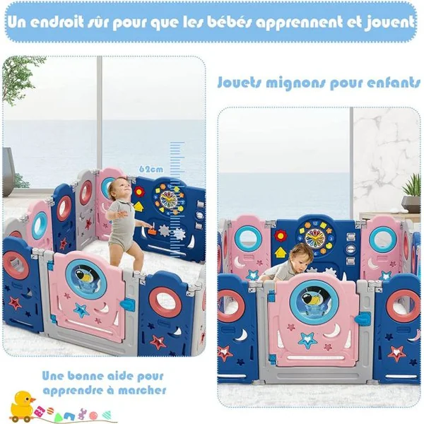 Parc pour Bébé 14 Panneaux en HDPE Centre d'Activité pour Bébé avec Verrou de Sécurité Jouets Educatifs pour Enfants 6-36 mois