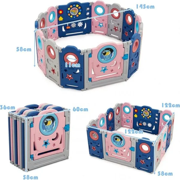 Parc pour Bébé 14 Panneaux en HDPE Centre d'Activité pour Bébé avec Verrou de Sécurité Jouets Educatifs pour Enfants 6-36 mois
