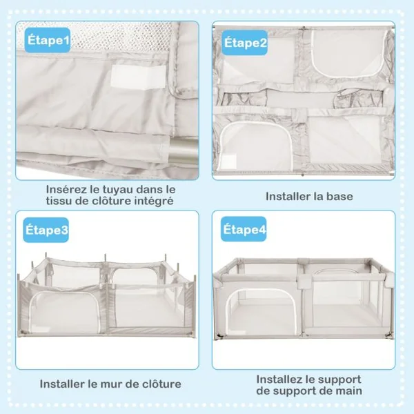 Parc pour Bébé XL 190 x 150 x 70 cm Centre d'Activité pour Enfants avec Base Antidérapante porte Parc Fermeture à Glissière Intérieur et Extérieur Beige
