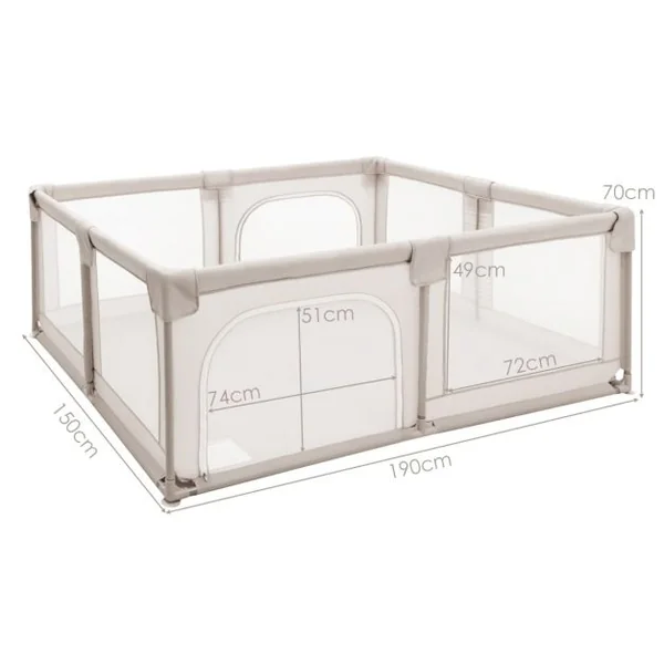 Parc pour Bébé XL 190 x 150 x 70 cm Centre d'Activité pour Enfants avec Base Antidérapante porte Parc Fermeture à Glissière Intérieur et Extérieur Beige