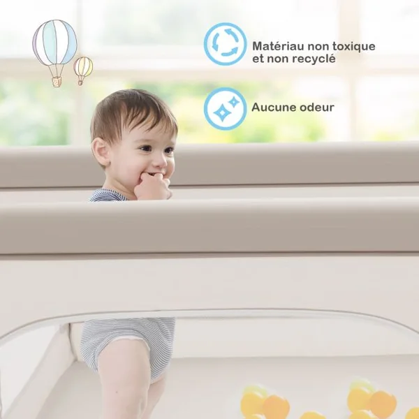 Parc pour Bébé XL 190 x 150 x 70 cm Centre d'Activité pour Enfants avec Base Antidérapante porte Parc Fermeture à Glissière Intérieur et Extérieur Beige