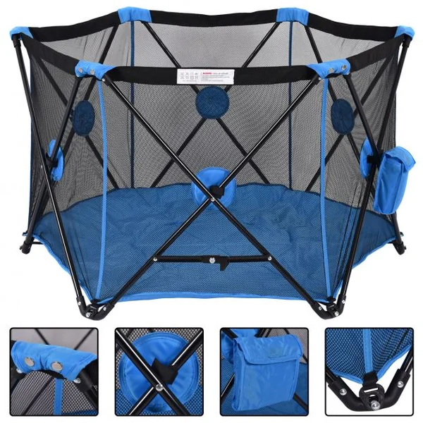 Parc pour Sécurité Parc de Bébé pour Bébé Bleu Hexagonale Pliable Portable Hauteur de 70 cm