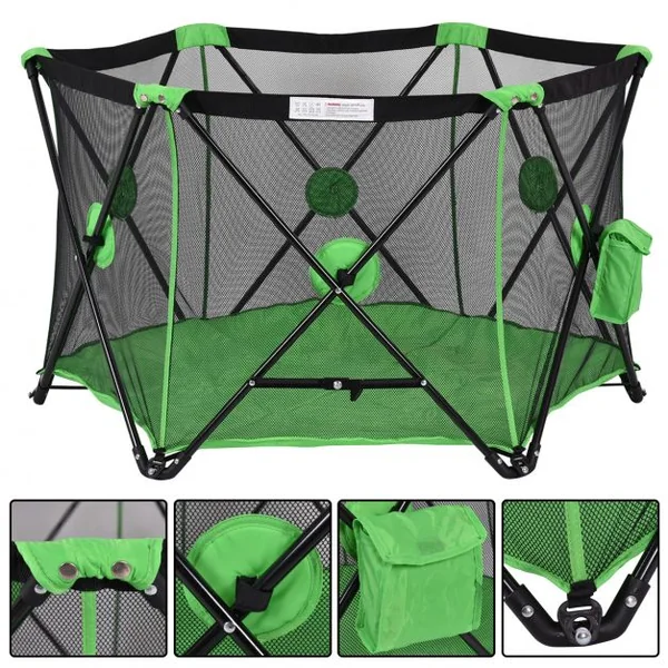 Parc pour Sécurité Parc de Bébé pour Bébé Vert Hexagonale Pliable Portable Hauteur de 70 cm