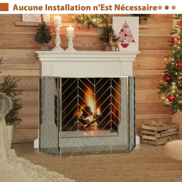 Pare-feu Pliable 133 x 78 CM (L x H) pour Cheminée / Poêle - 3 Volets Grille de Protection Enfant et Animaux Bronze