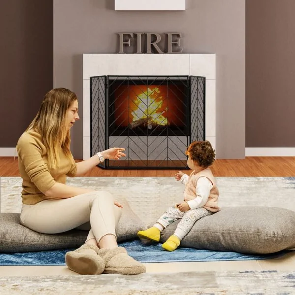 Pare-feu Pliable 133 x 78 CM (L x H) pour Cheminée / Poêle - 3 Volets Grille de Protection Enfant et Animaux Noir