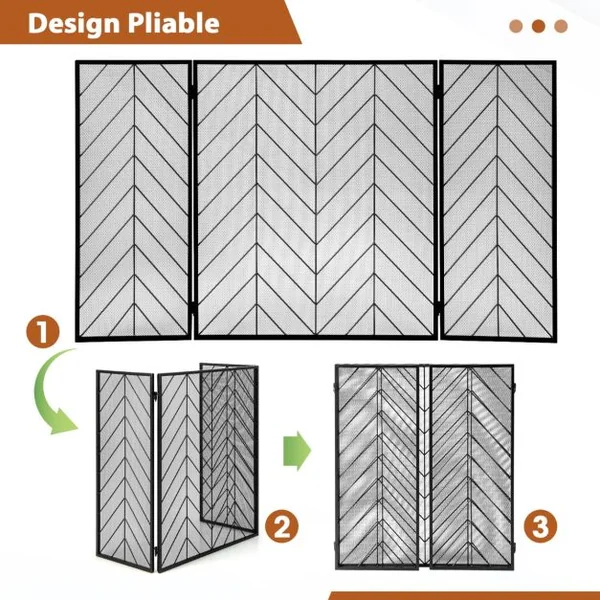Pare-feu Pliable 133 x 78 CM (L x H) pour Cheminée / Poêle - 3 Volets Grille de Protection Enfant et Animaux Noir