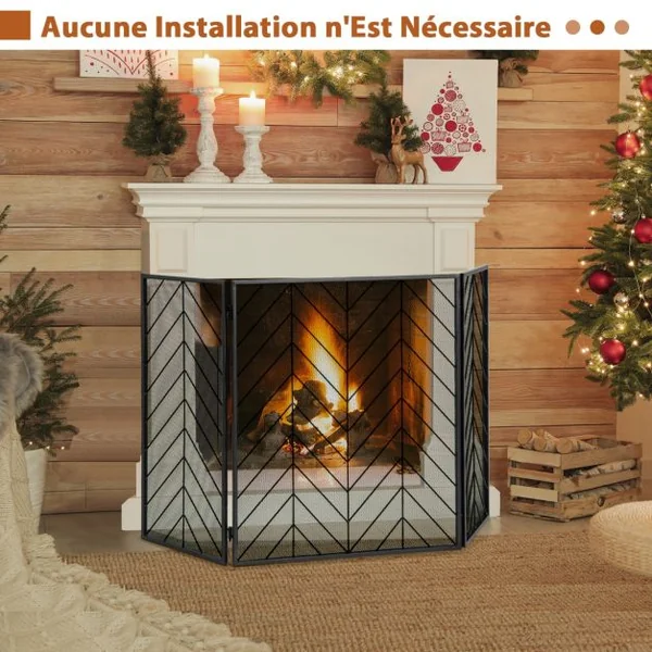 Pare-feu Pliable 133 x 78 CM (L x H) pour Cheminée / Poêle - 3 Volets Grille de Protection Enfant et Animaux Noir