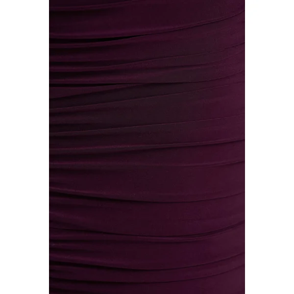 Pasqualina | Robe longue prune à décolleté plongeant et corsage froncé