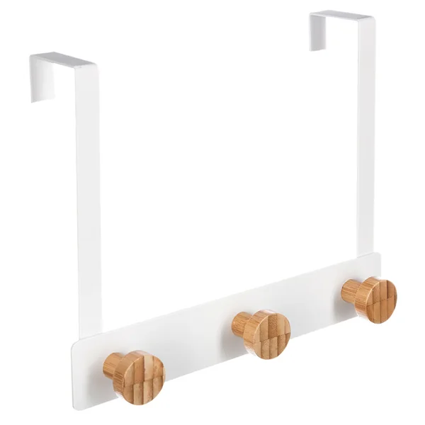 Patère de porte métal blanc 3 têtes bambou 25x20cm