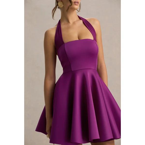 Peggy | Mini-robe patineuse mûre à encolure américaine