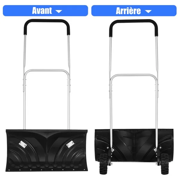 Pelle à Neige avec Roues Pelle Déneigement Pliable Largeur de Travail 65cm avec Poignée Réglable en Hauteur et en Angle