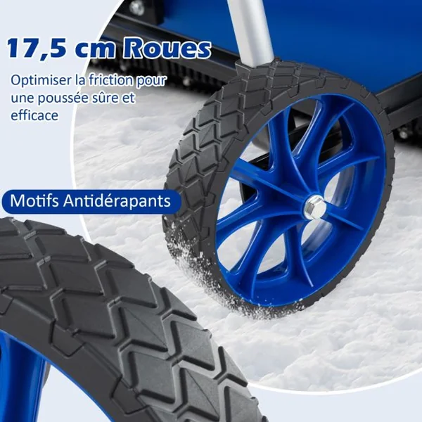 Pelle à Neige en Aluminium de 95cm avec Roues Poussoir à Neige avec Lame Réversible et Coudée Bidirectionnelle Matériau Aluminium Bleu