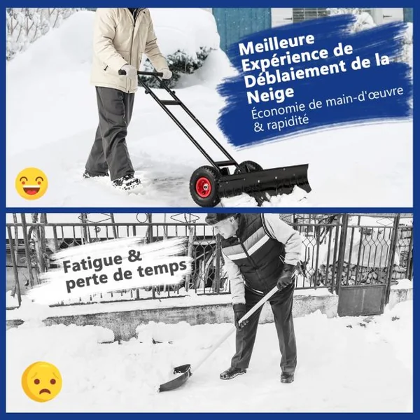 Pelle à Neige en Métal de 91,5 cm avec Roues Pelle Déneigement avec Poignée Réglable en Hauteur et en Angle Noir