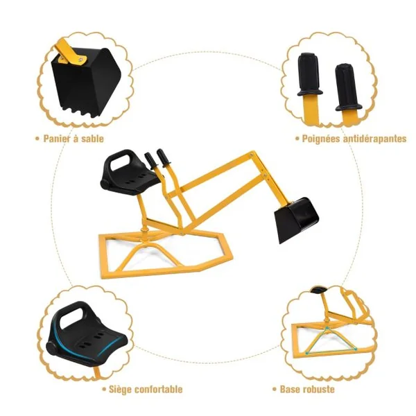 Pelleteuse Enfant Flexible Pivotant sur 360° Pelleteuse Excavatrice pour Bac à Sable 3 Ans+ en Métal Robuste