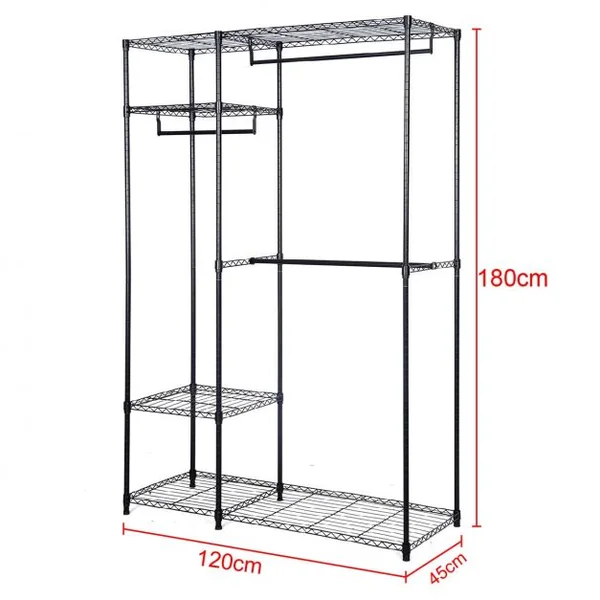 Penderie pliante en métal Portant à vêtements réglable Grande capacité de rangement, 120 x 45 x 180 cm, Noir