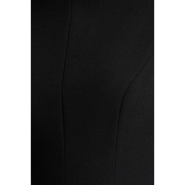 Pepita | Robe longue noire à coupe tailleur col montant taille basse et jupe en satin