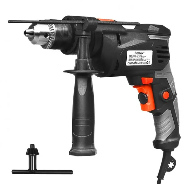 Perceuse à Percussion 2 en 1 Marteau Perforateur Mandrin 1,5-13mm Vitesse Variable Clé à Mandrin