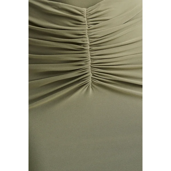 Persis | Robe longue olive à col montant avec détails froncés
