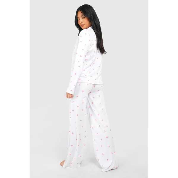 Petite Ensemble Pyjama Chemise à Manches Longues et Pantalon à Imprimé Nœud Papillon