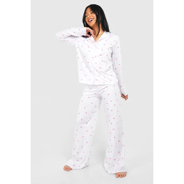 Petite Ensemble Pyjama Chemise à Manches Longues et Pantalon à Imprimé Nœud Papillon