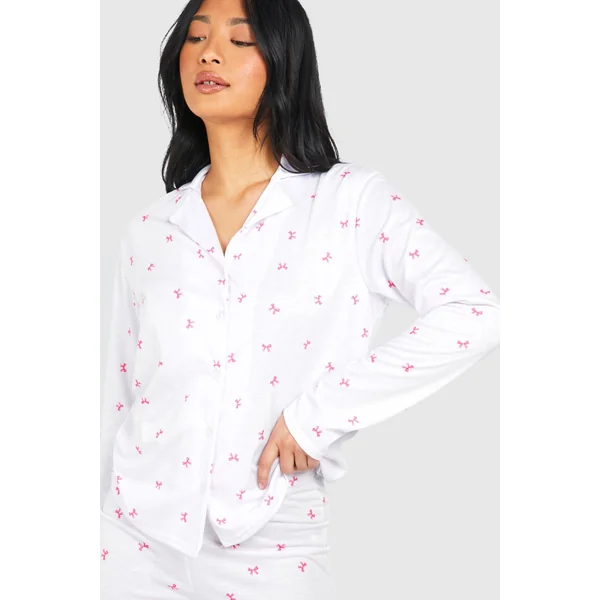 Petite Ensemble Pyjama Chemise à Manches Longues et Pantalon à Imprimé Nœud Papillon