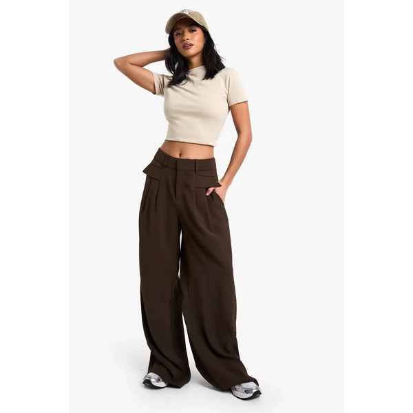 Petite Pantalon Fluide à Jambes Larges et Ceinture
