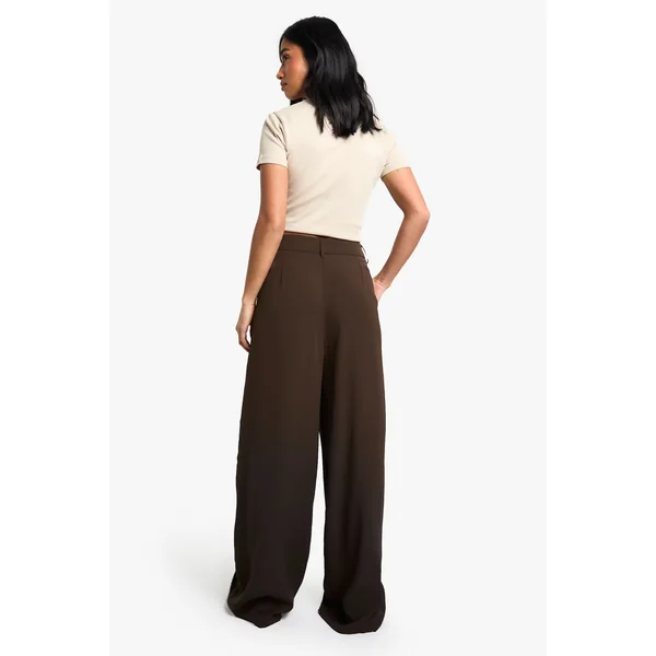 Petite Pantalon Fluide à Jambes Larges et Ceinture