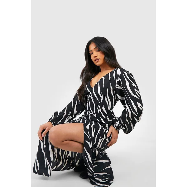 Petite - Robe longue à manches longues et imprimé animal
