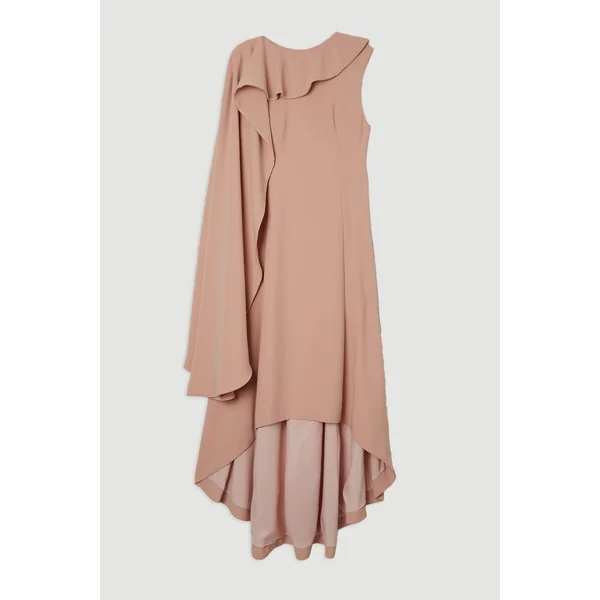 Petite robe maxi à jupe complète, coupe soft tailleur, avec détail de cape en blocs de couleurs