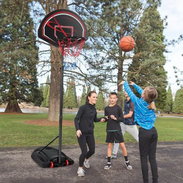 Pianer de Basket Extérieur pour Enfants avec Hauteur Réglable Support de Panier de Basket sur Pied Base Stable & 2 Roues pour Enfants de 6 Ans+