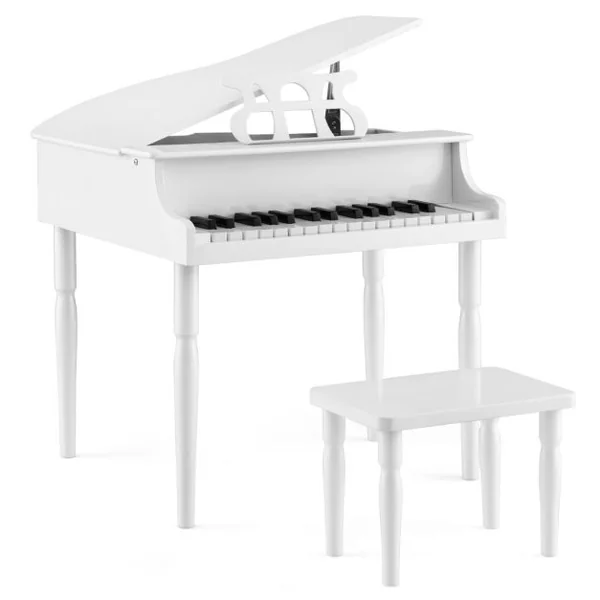 Piano Numérique 30 Touches pour Enfants avec Tabouret & Pupitre Clavier Electronique en Bois de Bouleau pour Enfants de 3-8 Ans Blanc