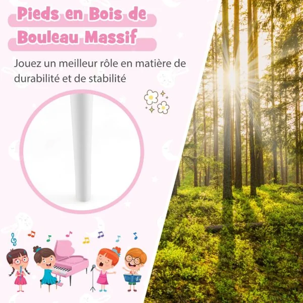 Piano Numérique 30 Touches pour Enfants avec Tabouret & Pupitre Clavier Electronique en Bois de Bouleau pour Enfants de 3-8 Ans Blanc