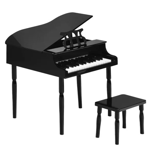 Piano Numérique 30 Touches pour Enfants avec Tabouret & Pupitre Clavier Electronique en Bois de Bouleau pour Enfants de 3-8 Ans Noir