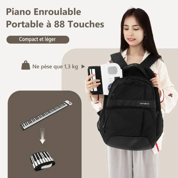 Piano à 88 Touches avec 128 Rythmes et 128 Sons Clavier Électronique avec Fonction MIDI Pédale de Sustain pour Enfants de 3 Ans+ Blanc